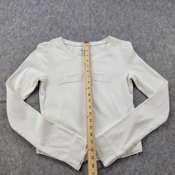 Matin Kim Applique Logo Henley Top Sweater Size M White Long Sleeve K-Pop Korea - Picture 6 of 15